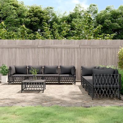 vidaXL 9-tlg. Garten-Lounge-Set mit Kissen Anthrazit Stahl