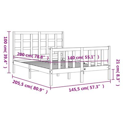 vidaXL Massivholzbett mit Kopfteil 140x200 cm