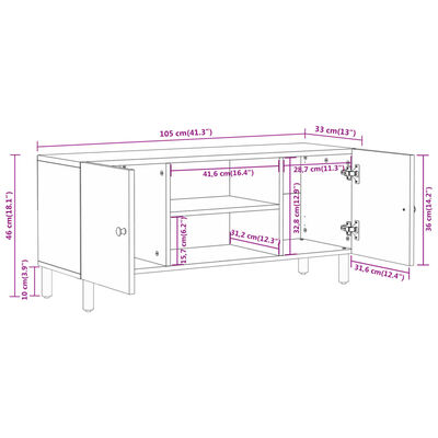 vidaXL TV-Schrank 105x33x46 cm Massivholz Akazie