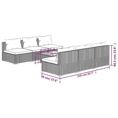 vidaXL 7-tlg. Garten-Lounge-Set mit Auflagen Poly Rattan Schwarz