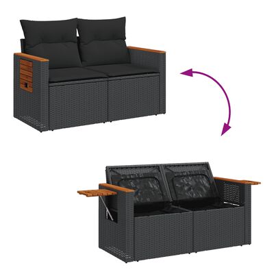 vidaXL 3-tlg. Garten-Sofagarnitur mit Kissen Schwarz Poly Rattan