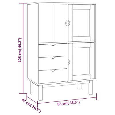 vidaXL Highboard OTTA Braun&Grau 85x43x125 cm Massivholz Kiefer