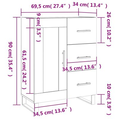 vidaXL Sideboard Weiß 69,5x34x90 cm Holzwerkstoff