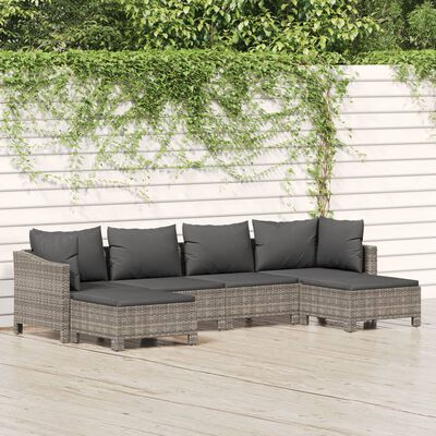 vidaXL 6-tlg. Garten-Lounge-Set mit Kissen Grau Poly Rattan