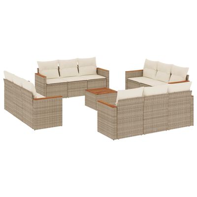 vidaXL 13-tlg. Garten-Sofagarnitur mit Kissen Beige Poly Rattan