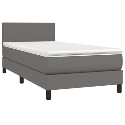 vidaXL Boxspringbett mit Matratze Grau 90x200 cm Kunstleder