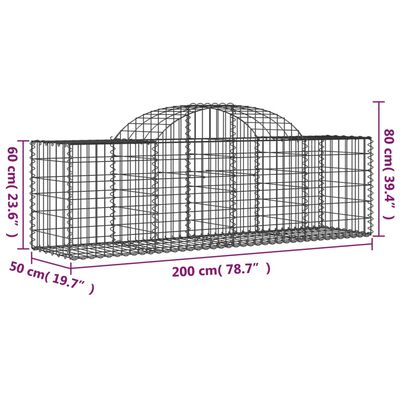 vidaXL Gabionen mit Hochbogen 5 Stk. 200x50x60/80 cm Verzinktes Eisen