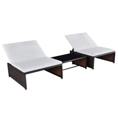 vidaXL Outdoor-Lehnstühle 2 Stk. mit Tisch Braun Poly Rattan