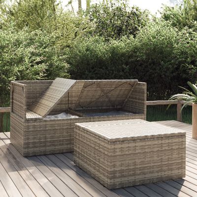 vidaXL 3-tlg. Garten-Lounge-Set mit Kissen Grau Poly Rattan