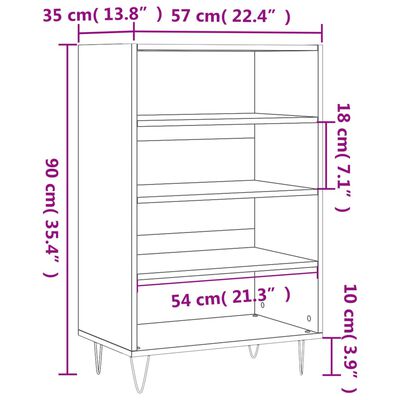 vidaXL Highboard Grau Sonoma 57x35x90 cm Holzwerkstoff