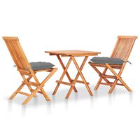 vidaXL 3-tlg. Bistro-Set mit Grauen Kissen Massivholz Teak