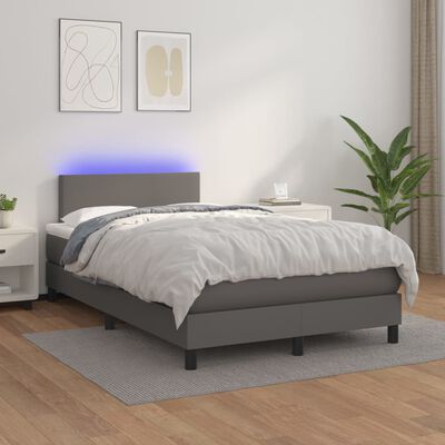 vidaXL Boxspringbett mit Matratze & LED Grau 120x200 cm Kunstleder