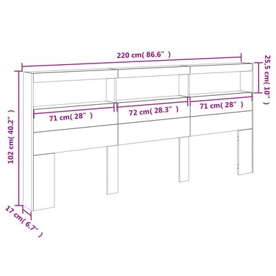 vidaXL LED-Kopfteil mit Ablage Braun Eichen-Optik 220x17x102 cm