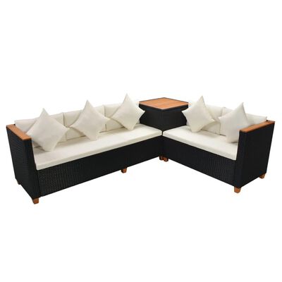 vidaXL 7-tlg. Garten-Lounge-Set mit Auflagen Poly Rattan Schwarz