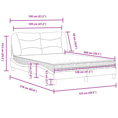 vidaXL Bett mit Matratze Schwarz 120x200 cm Stoff