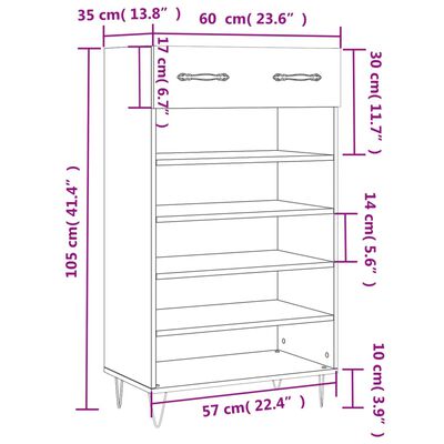 vidaXL Schuhschrank Braun Eichen-Optik 60x35x105 cm Holzwerkstoff