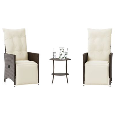 vidaXL 3-tlg. Bistro-Set mit Kissen Braun Poly Rattan