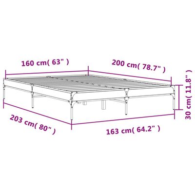 vidaXL Bettgestell Räuchereiche 160x200 cm Holzwerkstoff und Metall