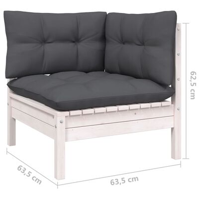 vidaXL 7-tlg. Garten-Lounge-Set mit Kissen Weiß Kiefer Massivholz