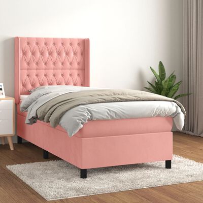 vidaXL Boxspringbett mit Matratze Rosa 100x200 cm Samt