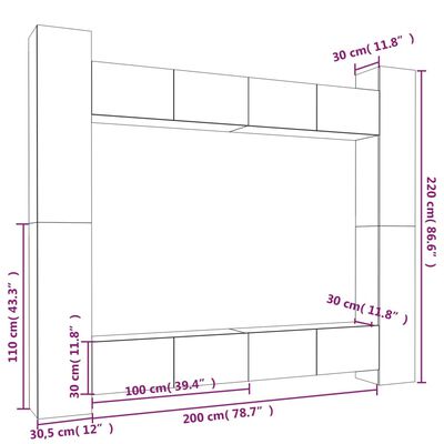 vidaXL 8-tlg. TV-Schrank-Set Räuchereiche Holzwerkstoff