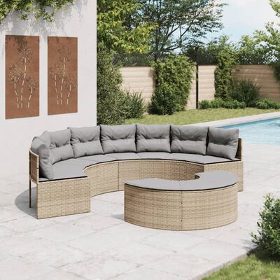 vidaXL 2-tlg. Garten-Sofagarnitur Halbrund Beige Poly-Rattan