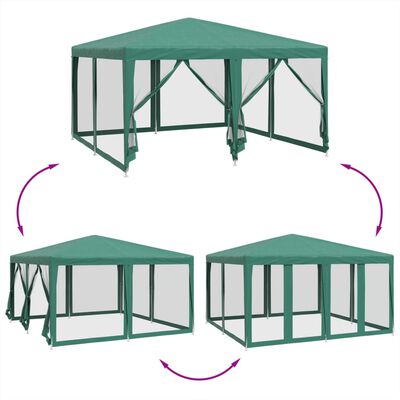 vidaXL Partyzelt mit 8 Mesh-Seitenteilen Grün 4x4 m HDPE