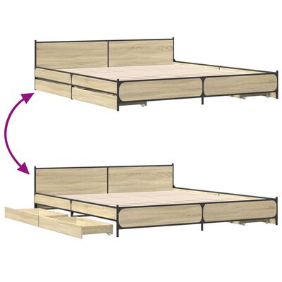 vidaXL Bettgestell mit Schubladen Sonoma-Eiche 200x200cm Holzwerkstoff