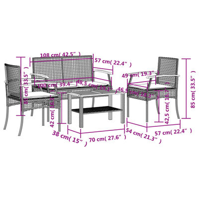 vidaXL 4-tlg. Garten-Lounge-Set mit Kissen Beige Poly Rattan