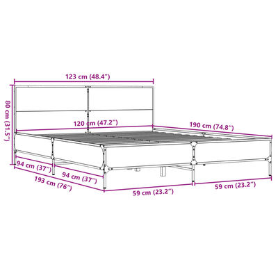 vidaXL Bettgestell Räuchereiche 120x190 cm Holzwerkstoff und Metall