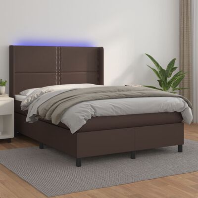 vidaXL Boxspringbett mit Matratze & LED Braun 140x200 cm Kunstleder