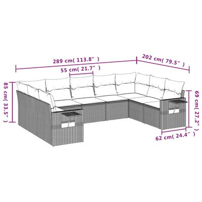 vidaXL 9-tlg. Garten-Sofagarnitur mit Kissen Braun Poly Rattan