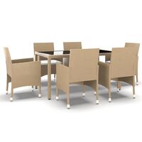 vidaXL 7-tlg. Garten-Essgruppe Poly Rattan und Hartglas Beige