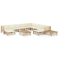 vidaXL 12-tlg. Garten-Lounge-Set mit Cremeweißen Kissen Bambus