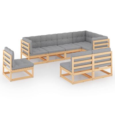 vidaXL 8-tlg. Garten-Lounge-Set mit Kissen Massivholz Kiefer