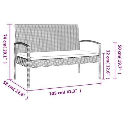 vidaXL Gartenbank mit Kissen Grau 105 cm Poly Rattan