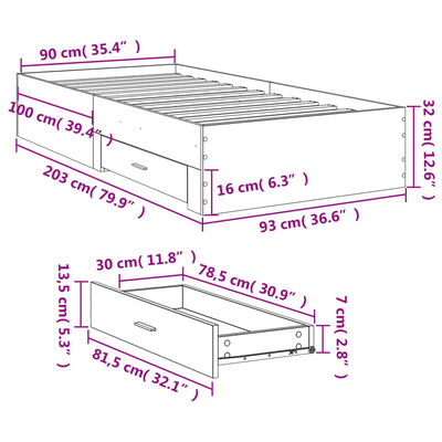 vidaXL Bettgestell mit Schubladen Sonoma-Eiche 90x200cm Holzwerkstoff