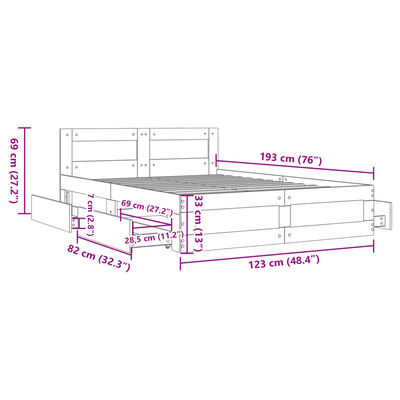 vidaXL Bettgestell mit Kopfteil Braun Eichen-Optik 120x190 cm