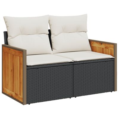 vidaXL 7-tlg. Garten-Sofagarnitur mit Kissen Schwarz Poly Rattan