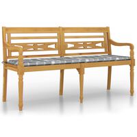 vidaXL Batavia-Bank mit Kissen Grau Karomuster 150 cm Massivholz Teak