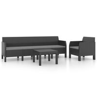 vidaXL 3-tlg. Garten-Lounge-Set mit Kissen PP Rattan Anthrazit