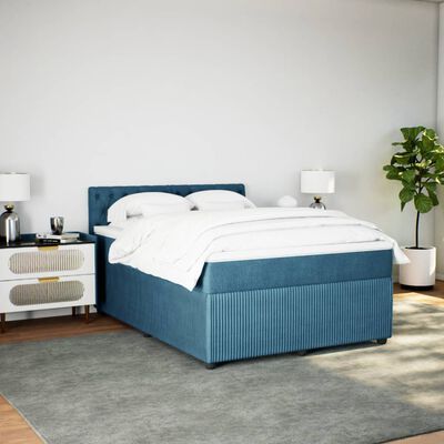 vidaXL Boxspringbett mit Matratze Blau 140x190 cm Samt