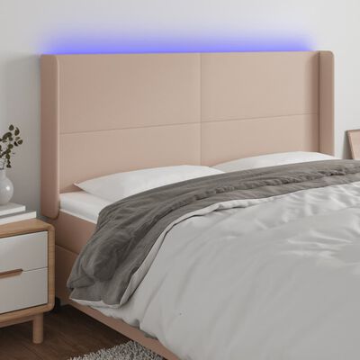 vidaXL LED Kopfteil Cappuccino-Braun 203x16x118/128cm Kunstleder