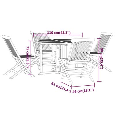 vidaXL 5-tlg. Garten-Essgruppe Klappbar Massivholz Teak