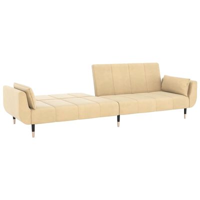 vidaXL Schlafsofa 2-Sitzer mit 2 Kissen Creme Samt