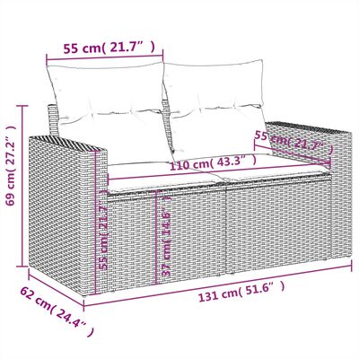 vidaXL 10-tlg. Garten-Sofagarnitur mit Kissen Braun Poly Rattan