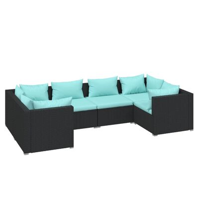 vidaXL 6-tlg. Garten-Lounge-Set mit Kissen Poly Rattan Schwarz