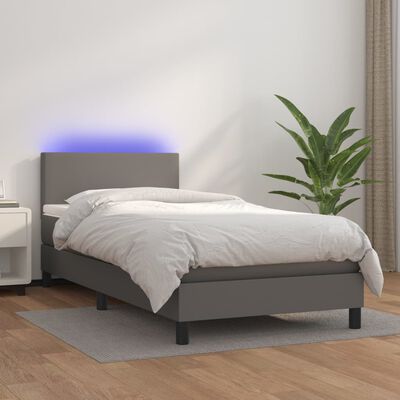 vidaXL Boxspringbett mit Matratze & LED Grau 90x200 cm Kunstleder