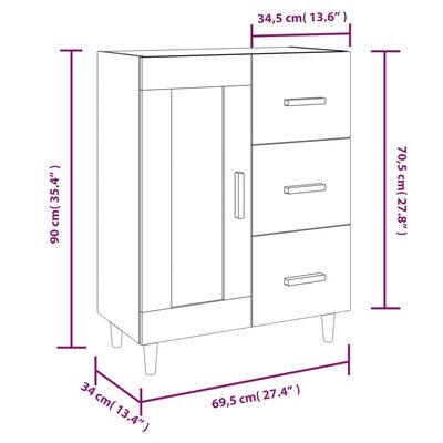 vidaXL Sideboard Hochglanz-Weiß 69,5x34x90 cm Holzwerkstoff