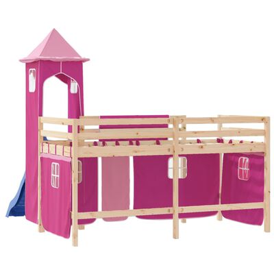 vidaXL Kinderhochbett mit Turm Rosa 90x190 cm Massivholz Kiefer